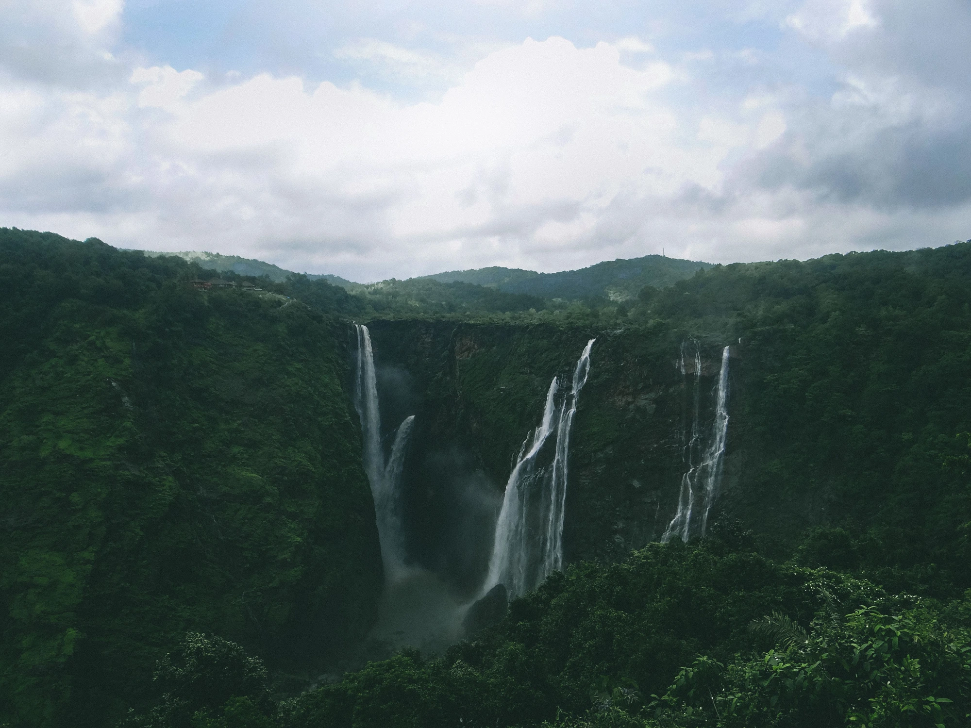 Lush green waterfall landscape
